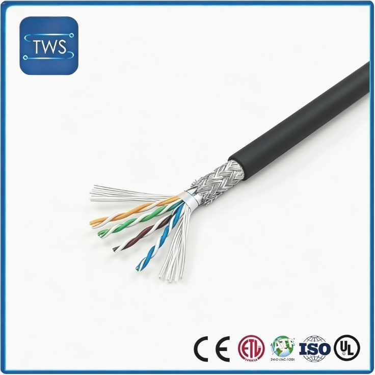 Finished Drag Chain CAT6 Network Cable PVC Black