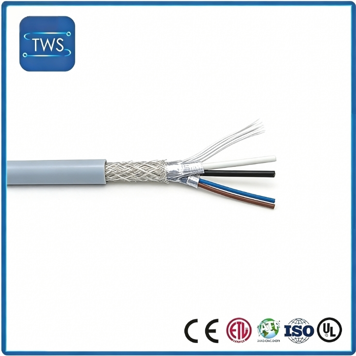 Industrial Control Cable Foam Skin Insulation Bare Copper Tinned Braid Shield PVC Gray
