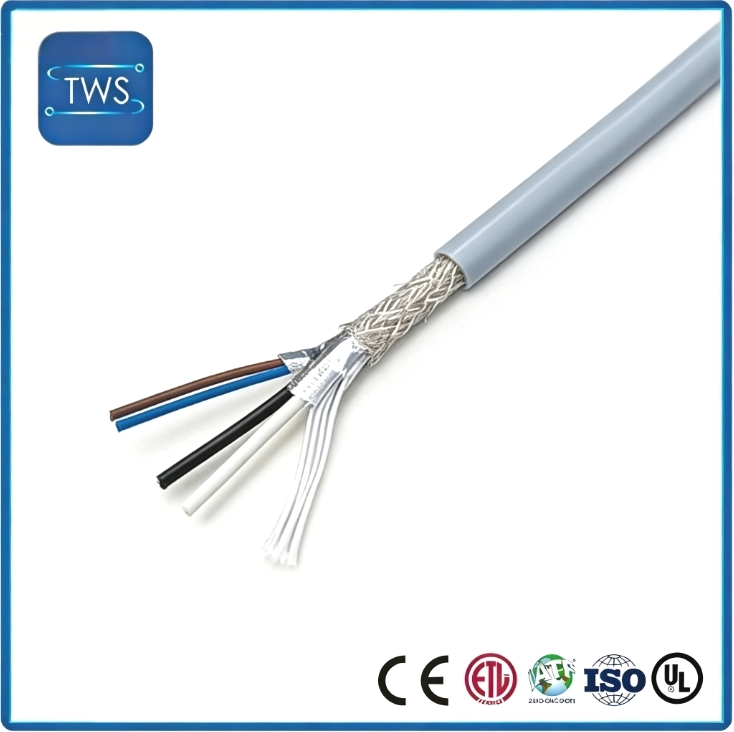 Industrial Control Cable Foam Skin Insulation Bare Copper Tinned Braid Shield PVC Gray