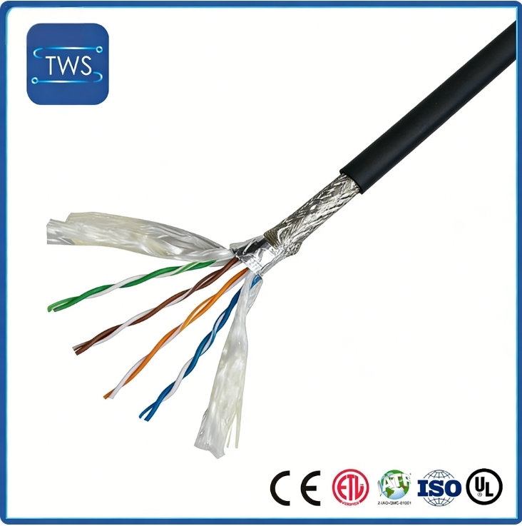 PVC Bare Copper with Filling, Aluminum Foil & Braid Shield Drag Chain CAT5E Cable 