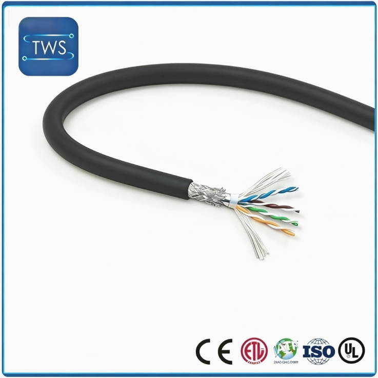 Finished Drag Chain CAT6 Network Cable PVC Black