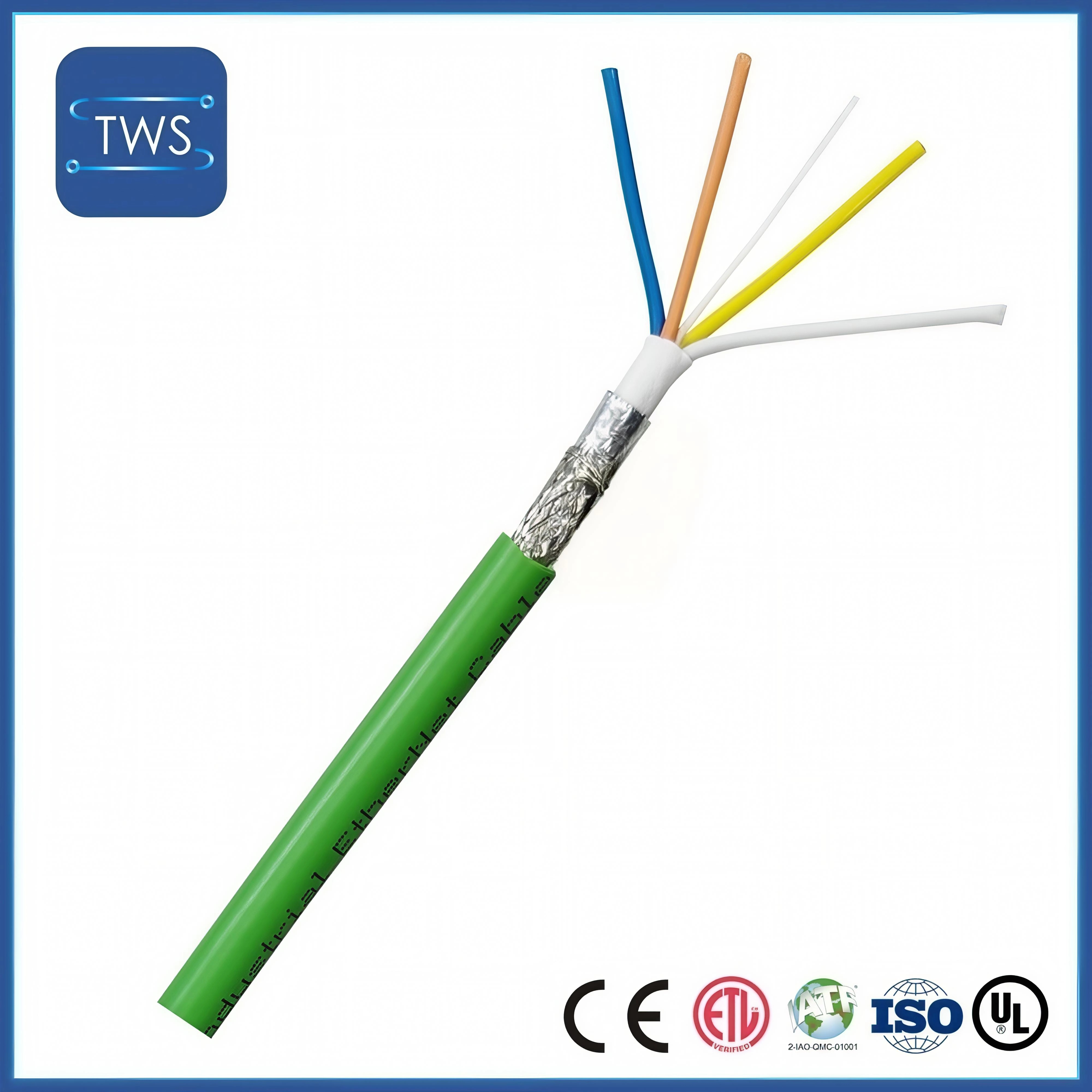 Industrial Ethernet Cable 22AWG 4Core Tinned Copper PVC Green